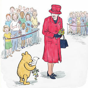 Winnie The Pooh meets the Queen for their 90th Birthdays